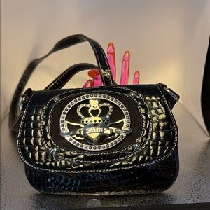 Kathy Van Zeeland Shiny Black Embossed Crossbody